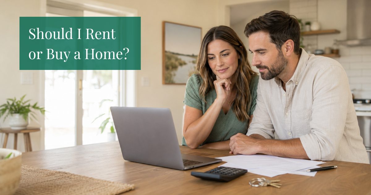 Couple comparing costs while deciding whether to rent or buy a home